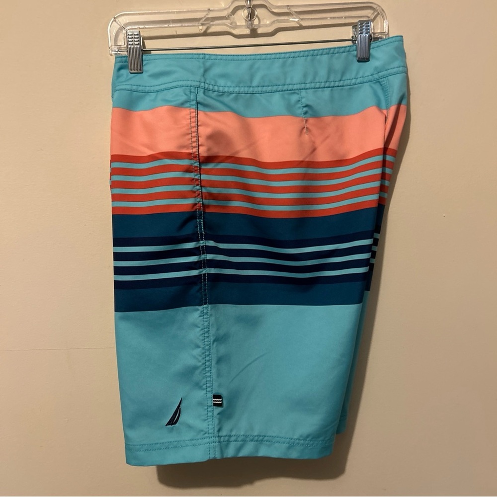 Nautica Bathing Suit Shorts Swim Trunks Men’s 36 Teal Blue Drawstring Pockets - Picture 1 of 14